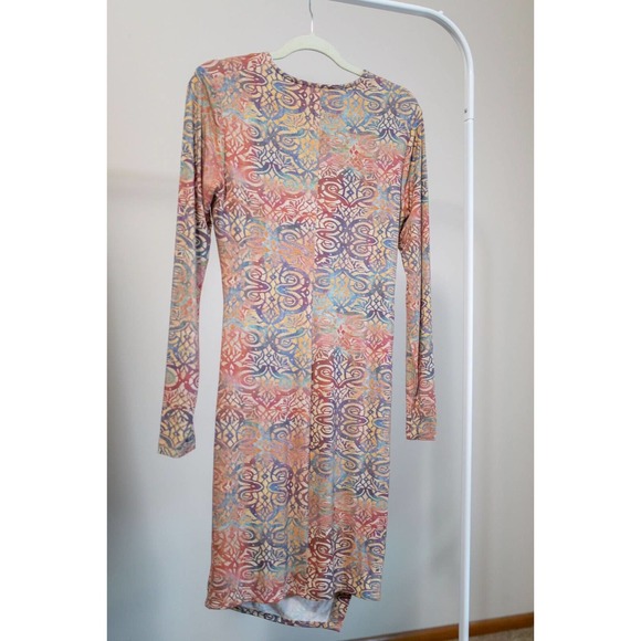 Peruvian Connection Dress Women Long Sleeve Faux Wrap Printed Stretch SZ M - Picture 6 of 7